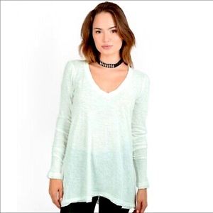 Free People Anna Burnout High Low Long Sleeve Distressed V-Neck Tee (S)